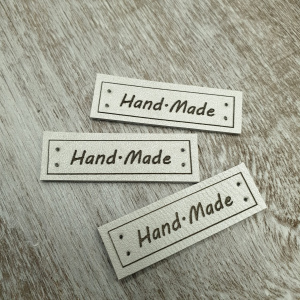 Бирка кожаная пришивная HAND MADE, белый перламутр, арт.2201