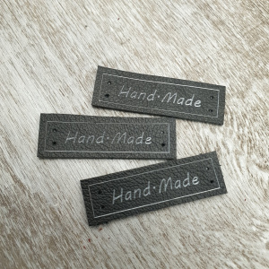 Бирка кожаная пришивная HAND MADE, черный, арт.2203