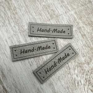 Бирка кожаная пришивная HAND MADE, светло-серый, арт.2202