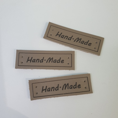 Бирка кожаная пришивная HAND MADE, капучино, арт.2240